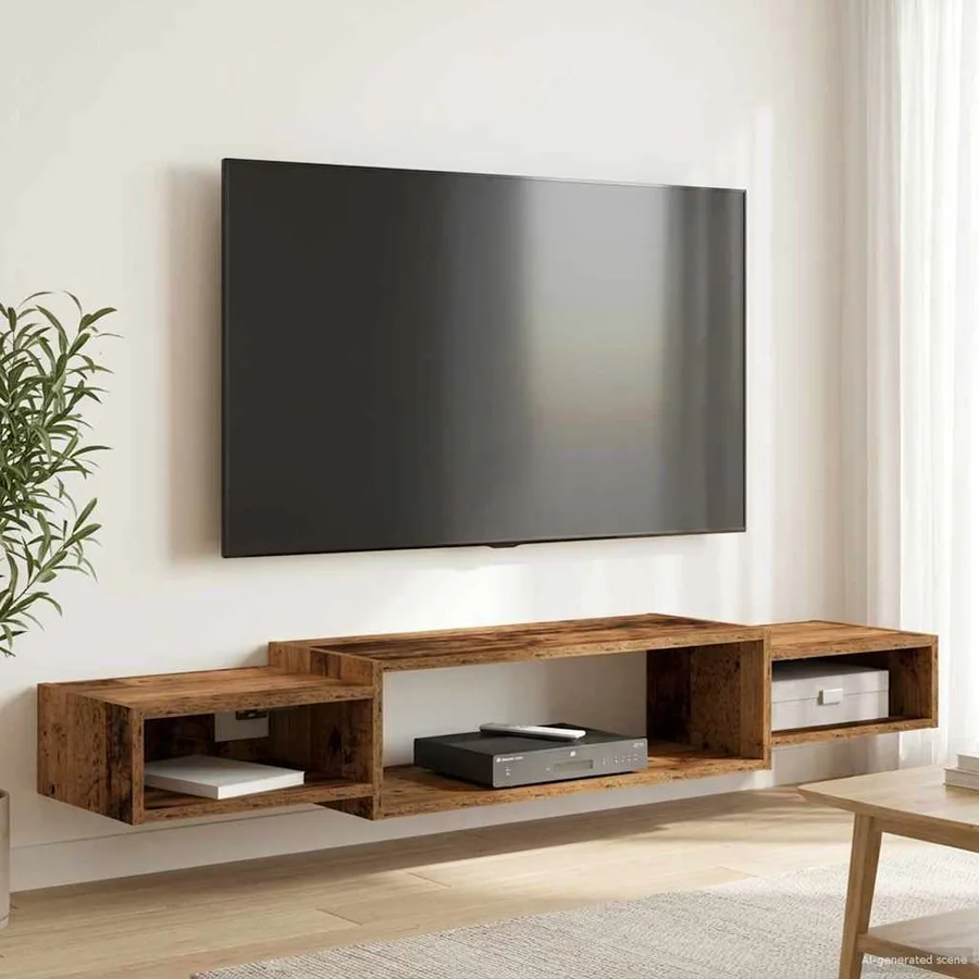 Meuble TV mural Montage mural Bois ancien 140 x 28 x 21 cm - 4