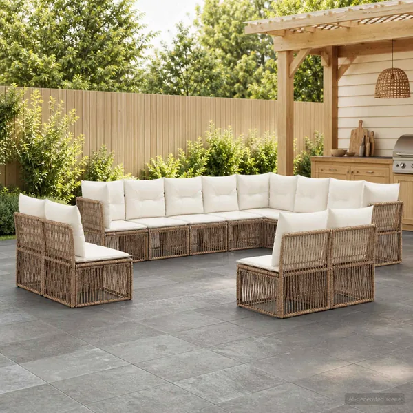 Ensemble de canapé de jardin 12 pcs Beige polyrotin