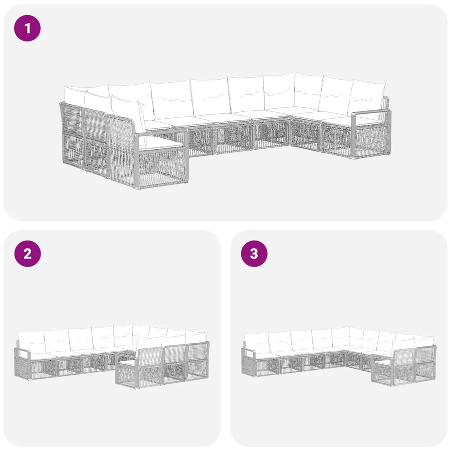 Ensemble de canapé de jardin 10 pcs Gris polyrotin - 6