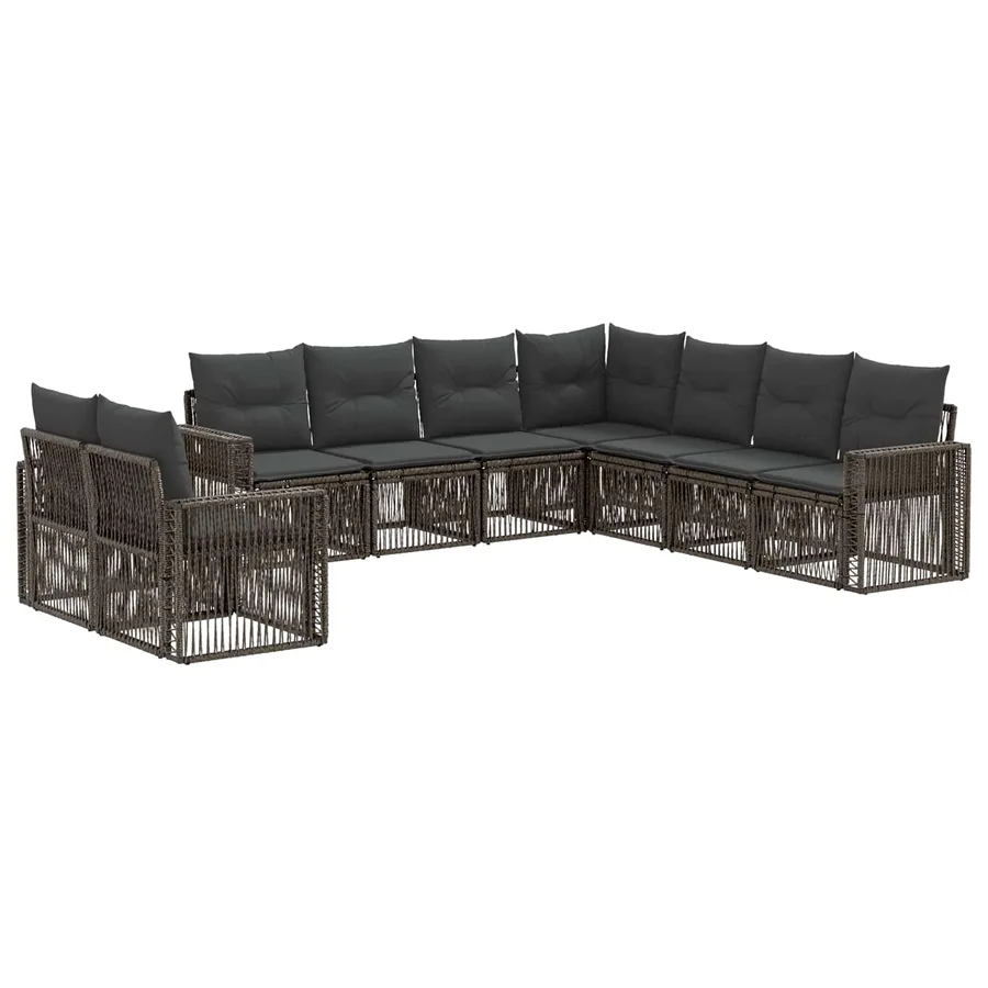 Ensemble de canapé de jardin 9 pcs Gris et Gris foncé polyrotin - 2