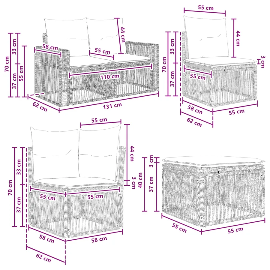 Ensemble de canapé de jardin 8 pcs Gris et Gris foncé polyrotin - 9