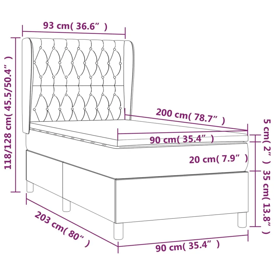 Sommier à lattes de lit avec matelas Gris foncé 90x200 cm Tissu - 7