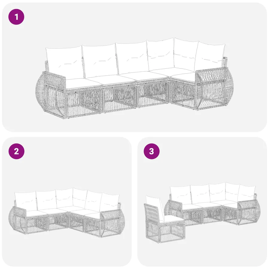 Ensemble de canapé de jardin 5 pcs Gris et Gris foncé polyrotin - 7
