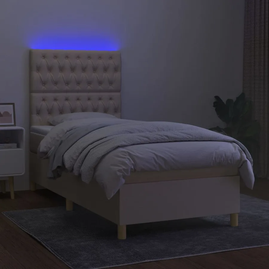 Sommier à lattes de lit et matelas et LED Crème 90x190 cm Tissu - 4