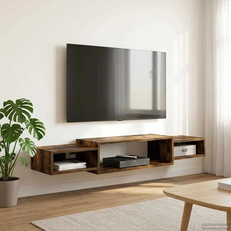Meuble TV mural Montage mural Chêne fumé 140 x 28 x 21 cm - 4