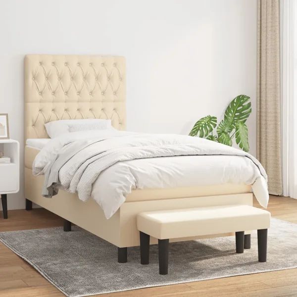 Sommier à lattes de lit et matelas Crème 90x190 cm Tissu