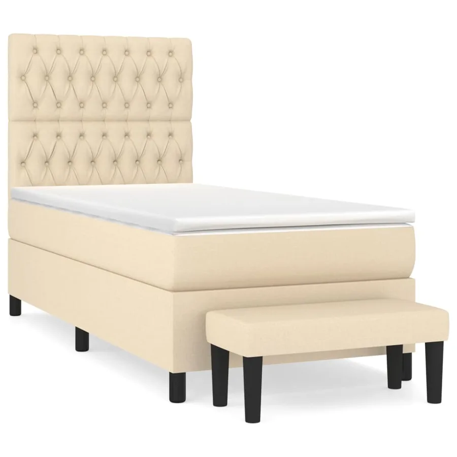 Sommier à lattes de lit et matelas Crème 90x190 cm Tissu - 2