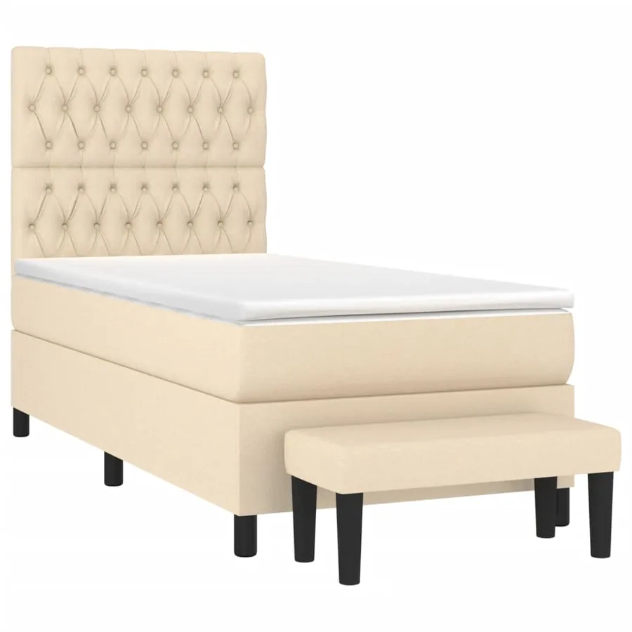Sommier à lattes de lit et matelas Crème 90x190 cm Tissu - 3