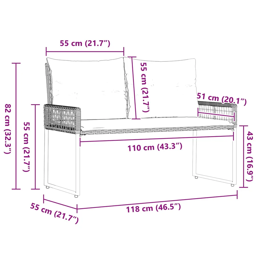Banc extérieur Noir et blanc crème 118 x 55 x 82 cm - 12