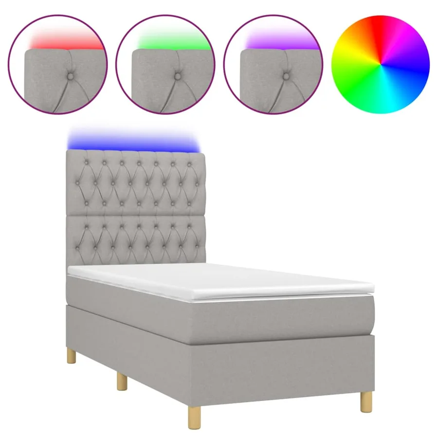 Sommier à lattes de lit et matelas et LED Gris clair 90x190cm - 2
