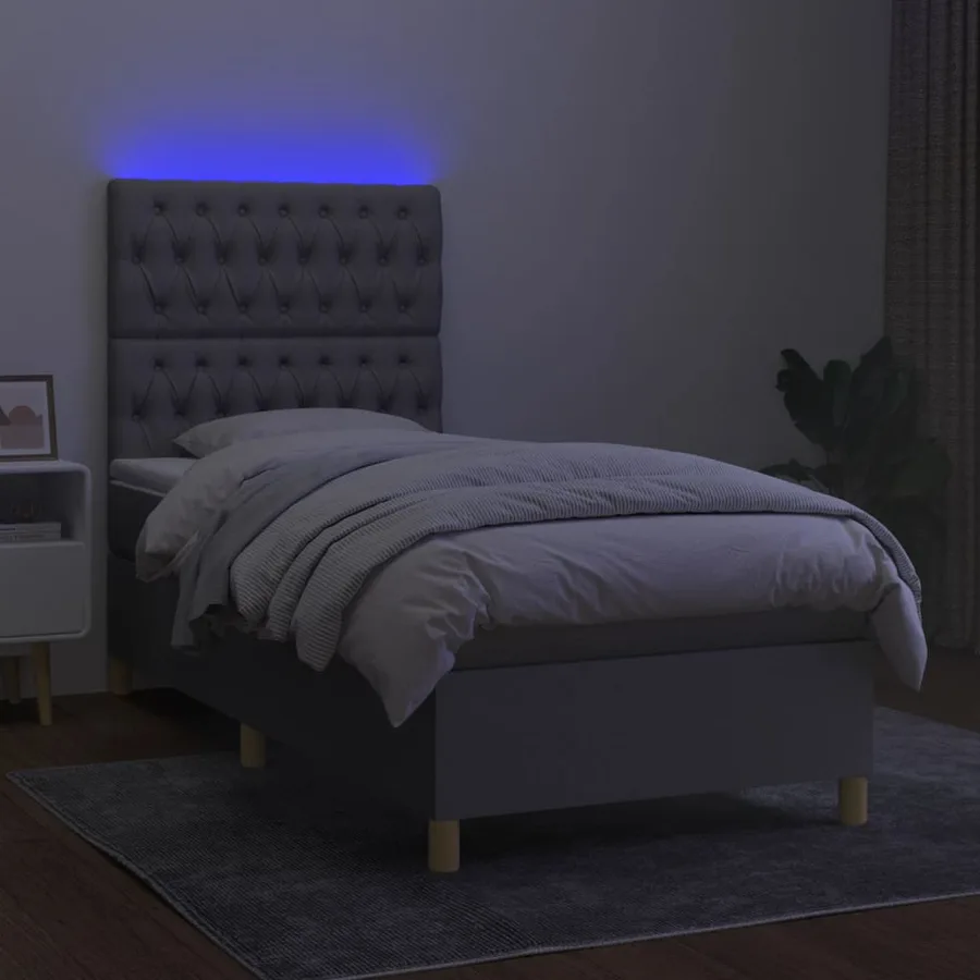 Sommier à lattes de lit et matelas et LED Gris clair 90x190cm - 4