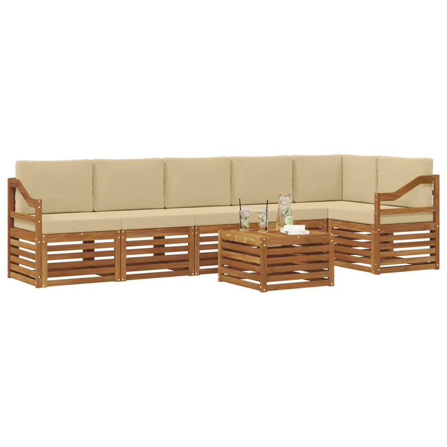 Ensemble de canapé d'angle avec coussin 7 pcs Naturel et Beige - 3