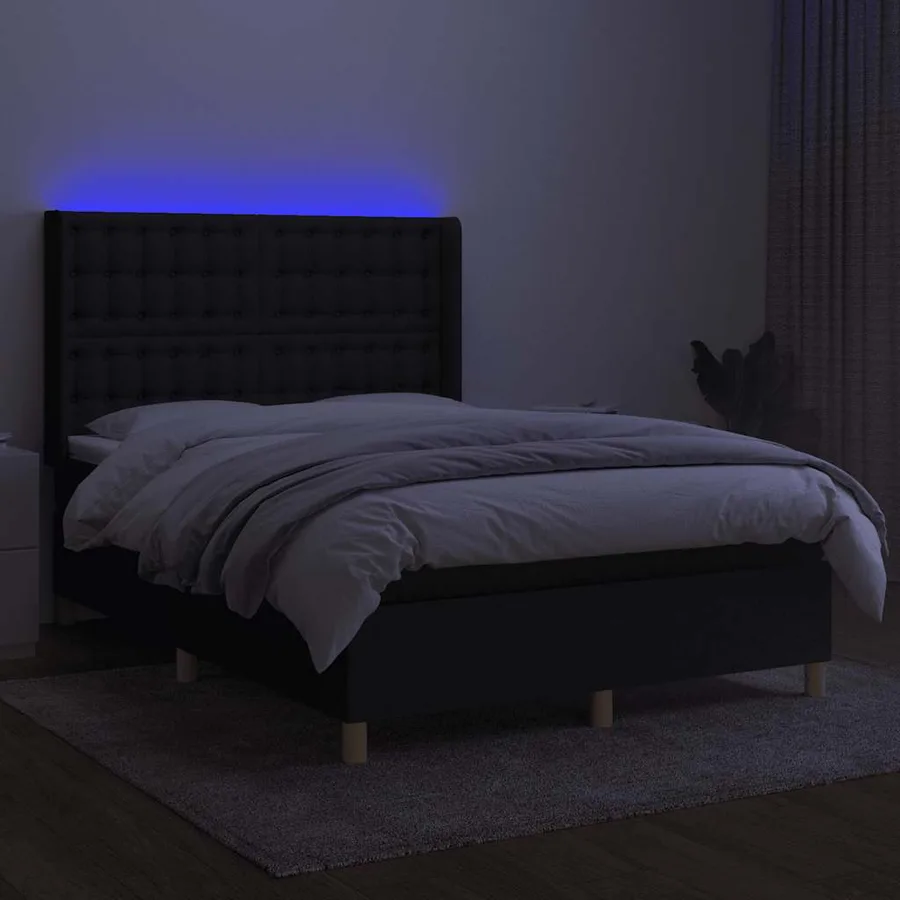 Sommier à lattes de lit matelas et LED Noir 140x200 cm Tissu - 3