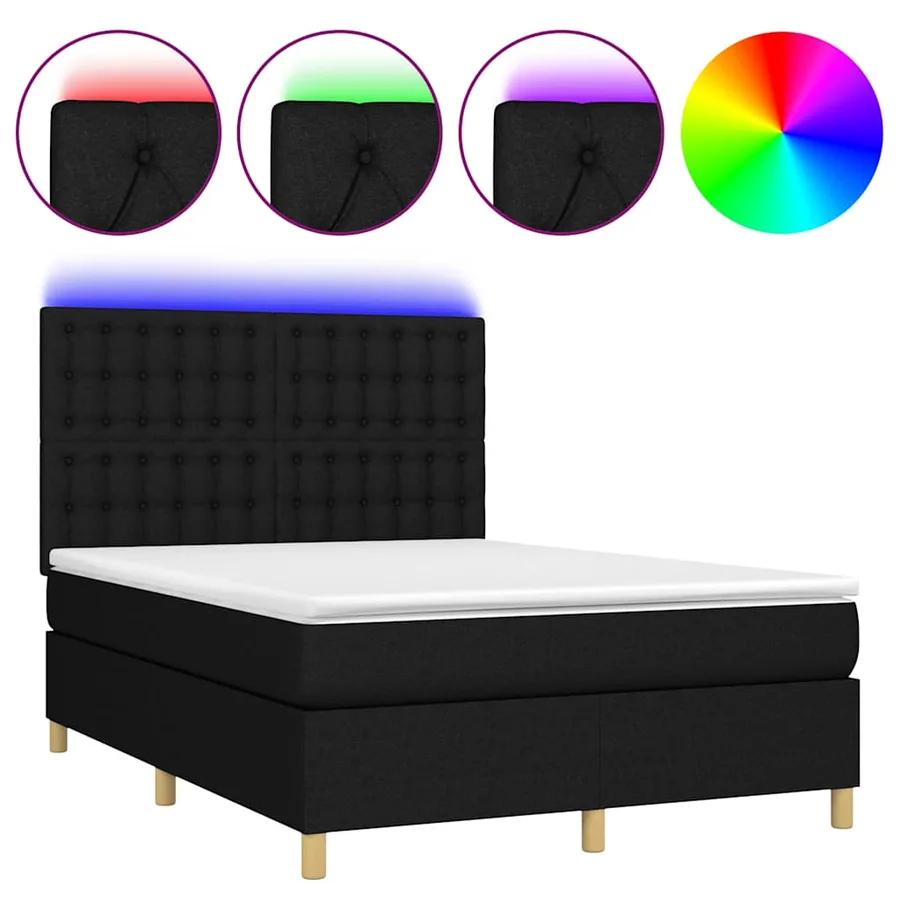 Sommier à lattes de lit et matelas et LED Noir 140x190 cm Tissu - 2