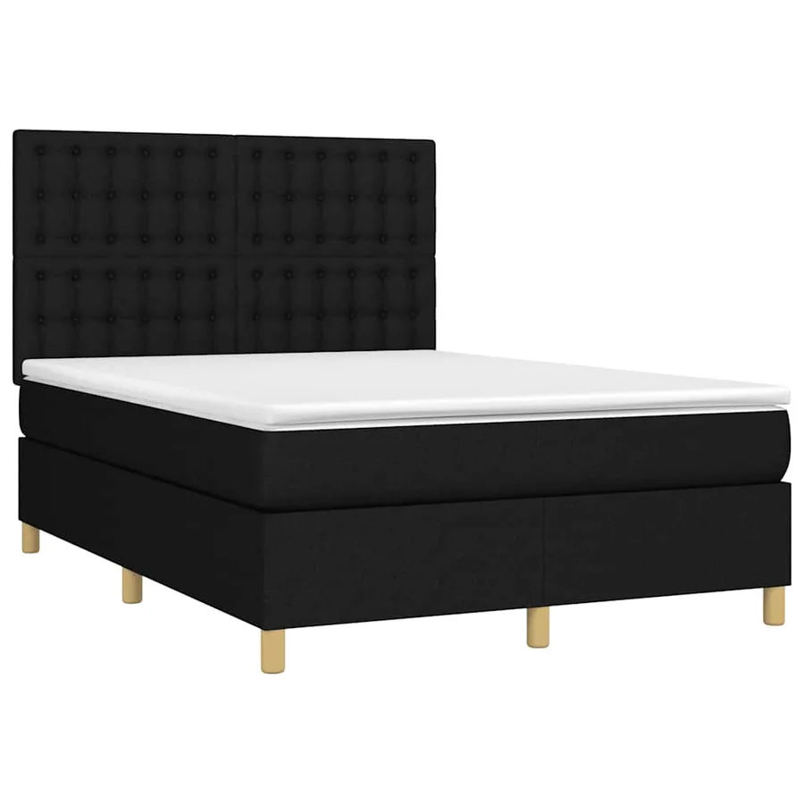 Sommier à lattes de lit et matelas et LED Noir 140x190 cm Tissu - 3