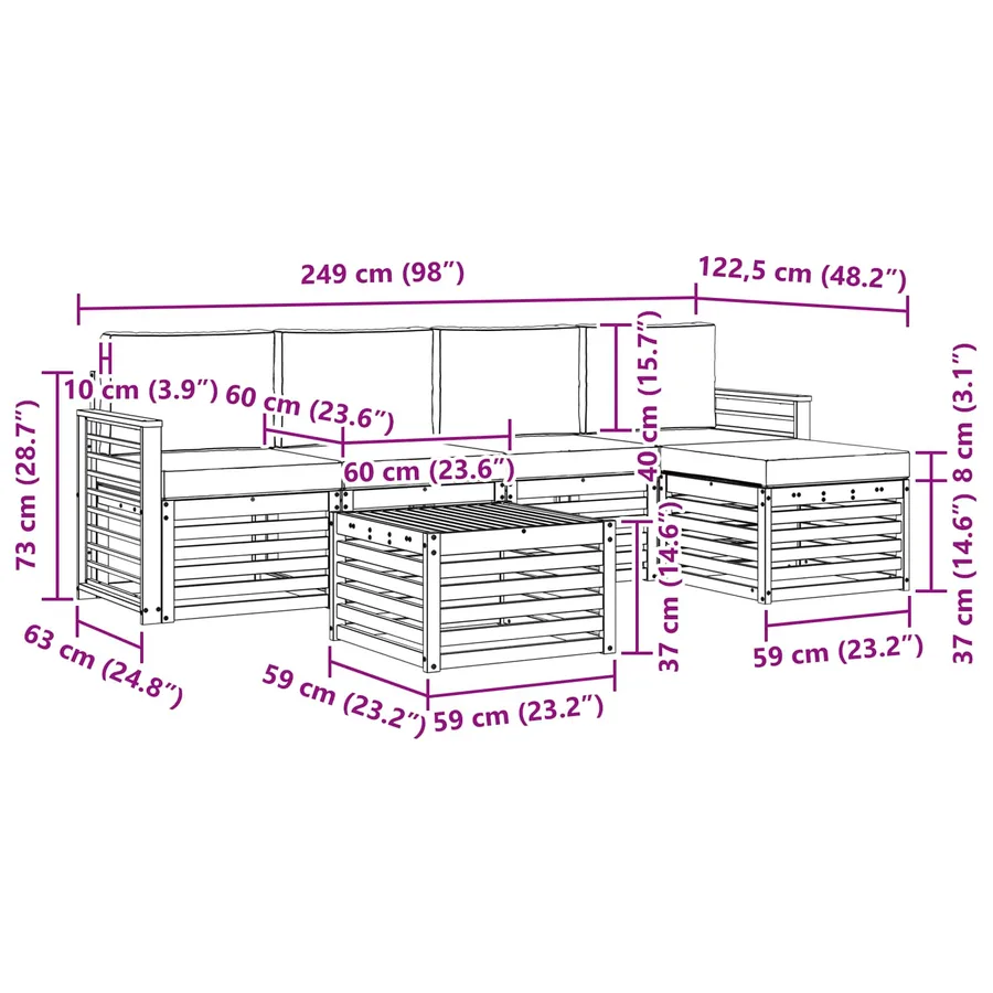 Ensemble de canapés d'extérieur 6 pcs Naturel et Anthracite - 8