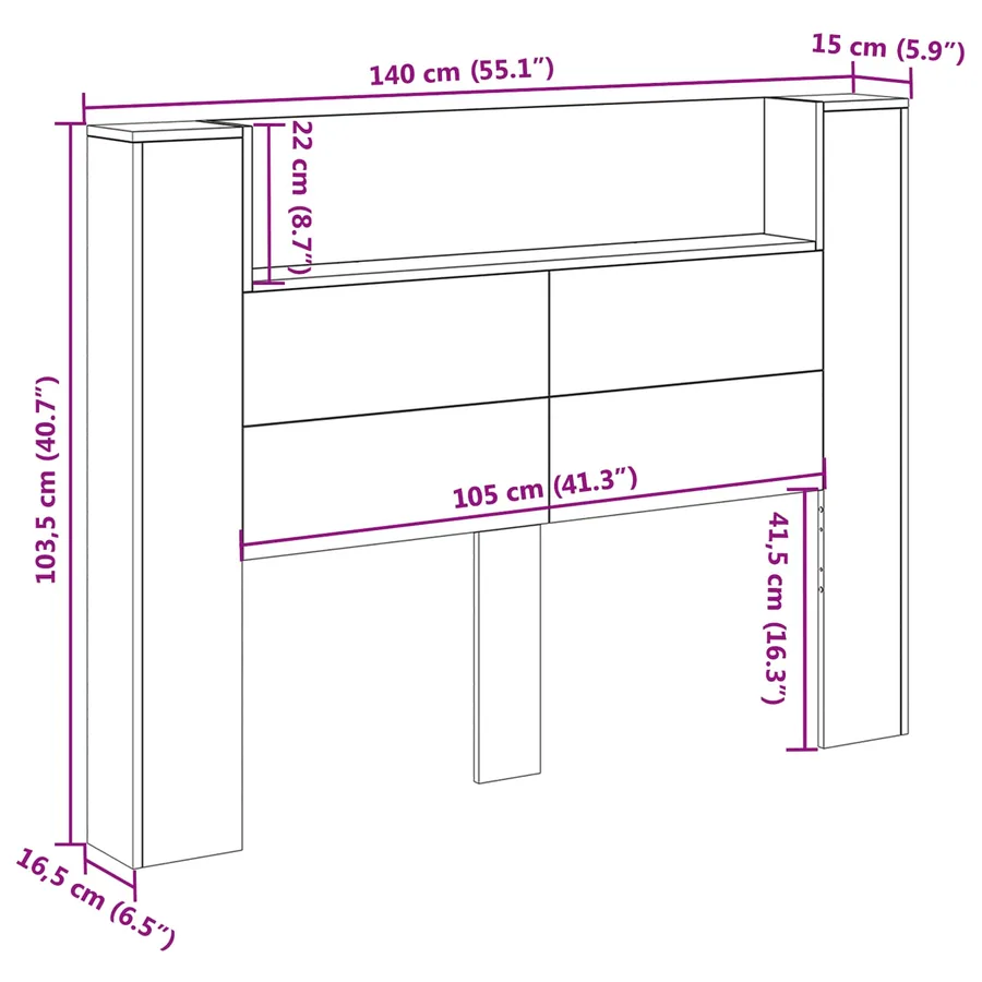 Cabinet de Tête de Lit avec LED Blanc 140 x 16,5 x 103,5 cm - 13