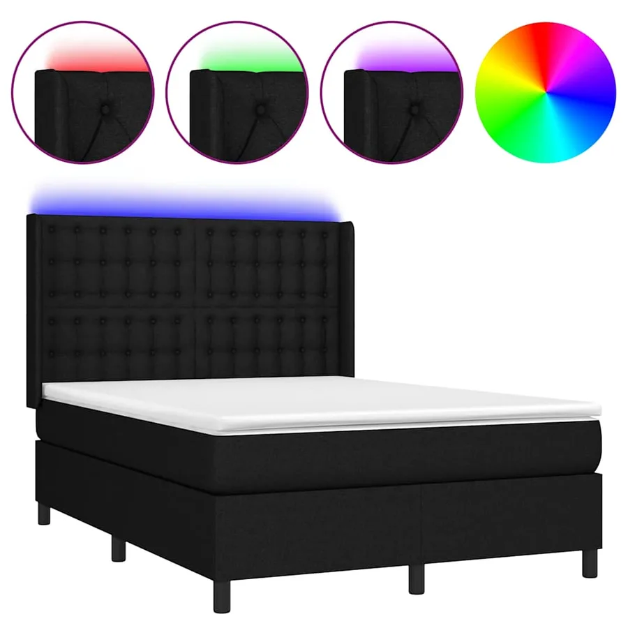 Sommier à lattes de lit matelas et LED Noir 140x190 cm Tissu - 2