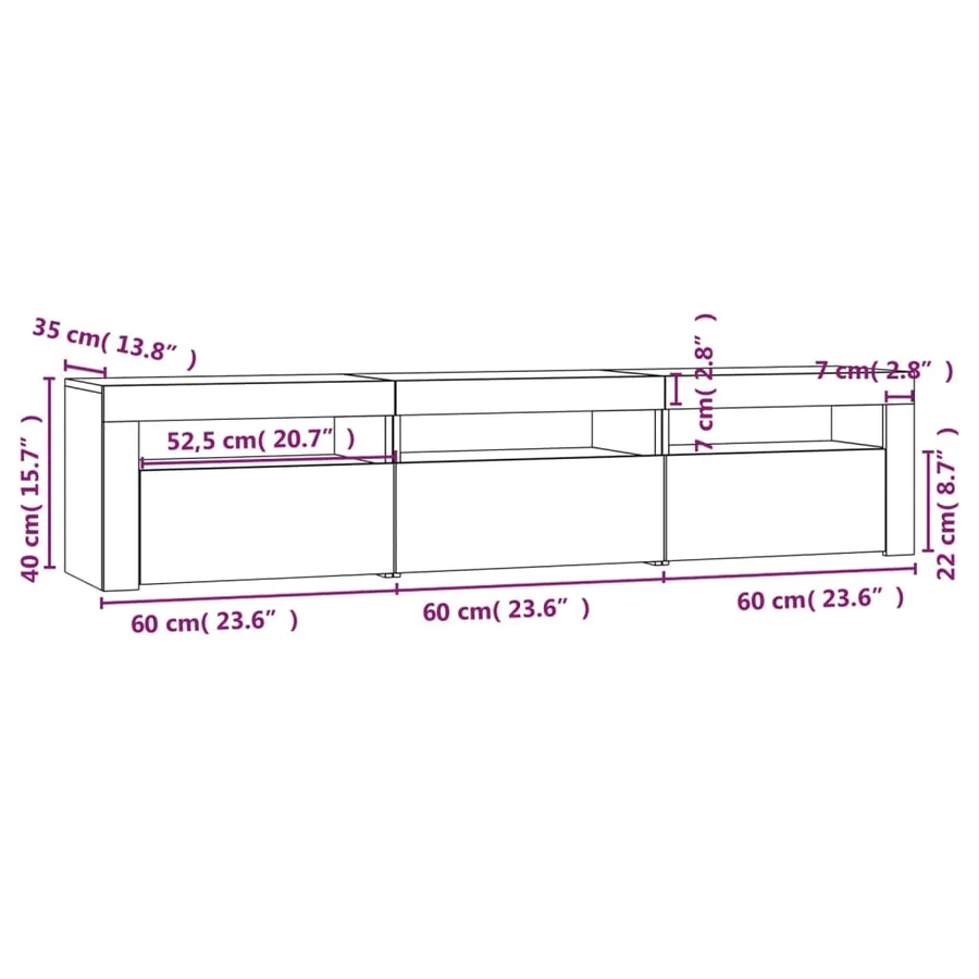 Meuble TV avec lumières LED Gris béton 180x35x40 cm - 12