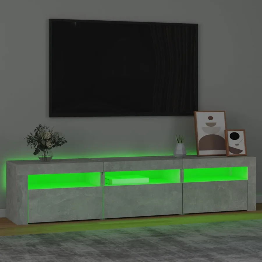 Meuble TV avec lumières LED Gris béton 180x35x40 cm - 4