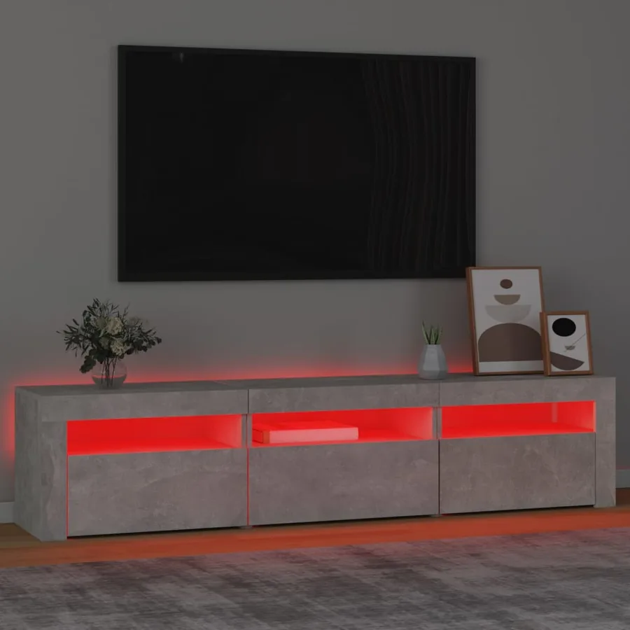 Meuble TV avec lumières LED Gris béton 180x35x40 cm - 5