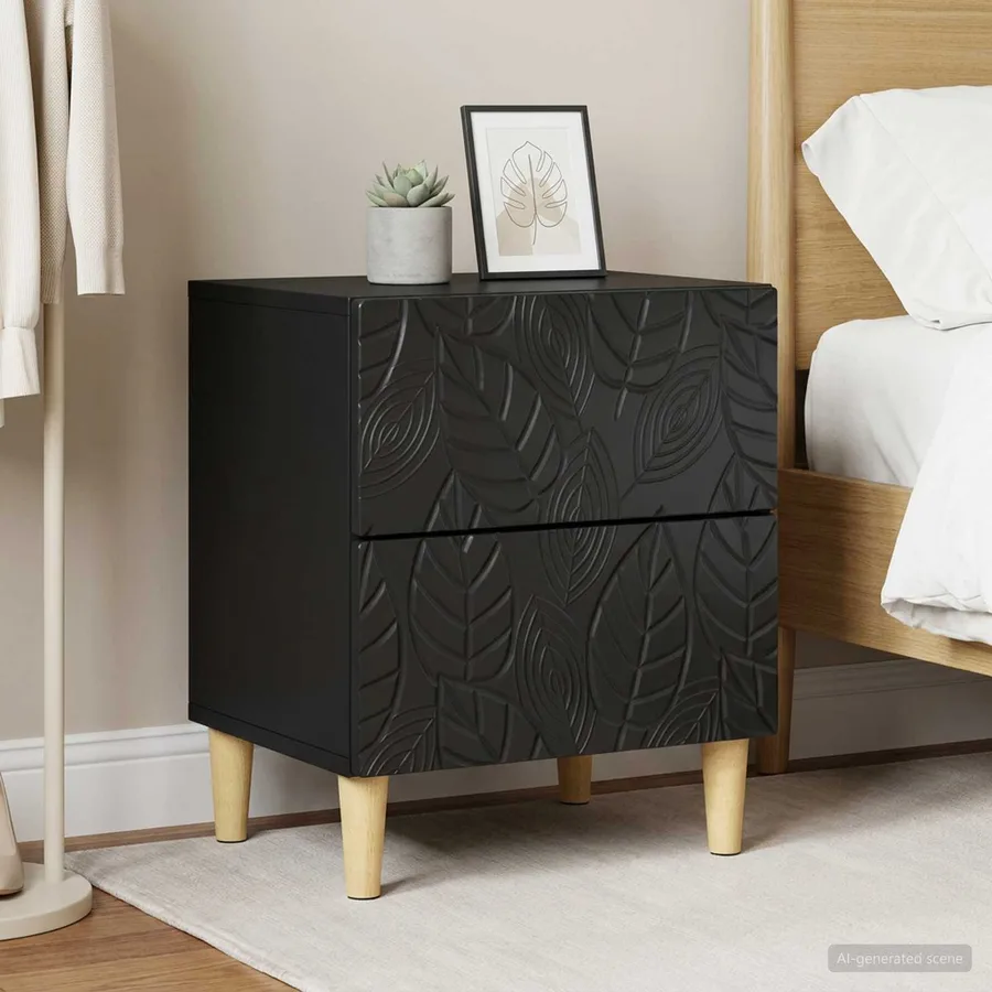 Table de chevet 2 pcs Noir 43 x 34,5 x 48 cm Bois d'ingénierie - 3