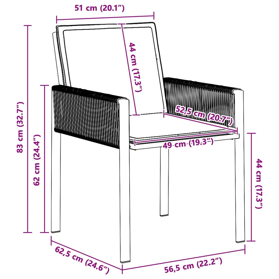 Chaises de jardin 6 pcs Noir et Gris foncé polyrotin - 8