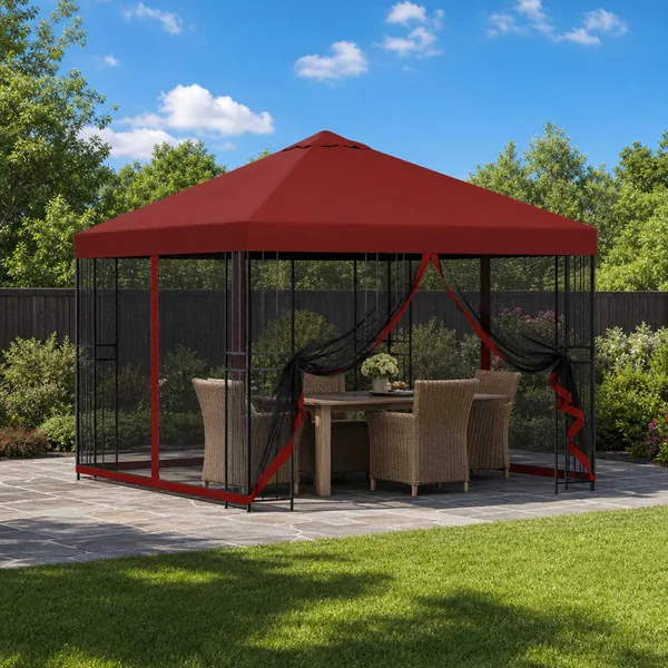 Abri de jardin avec parois 3 x 3 m Bordeaux Polyester et Acier