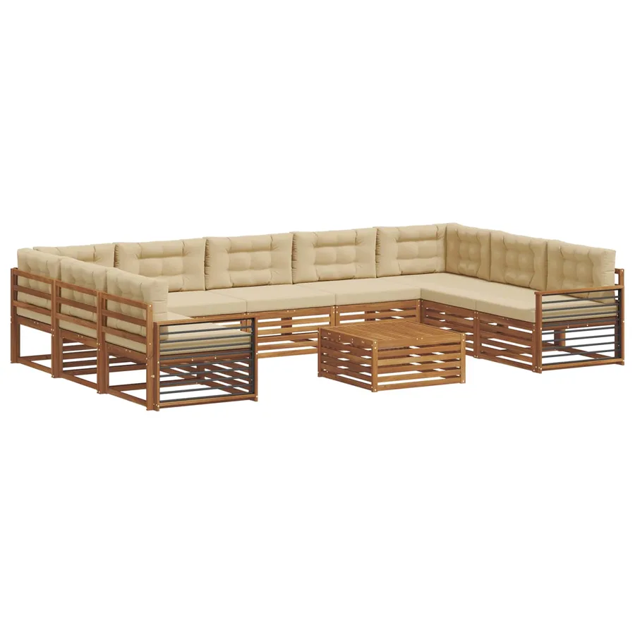 Ensemble de canapés d'extérieur 10 pcs Naturel et Beige - 2