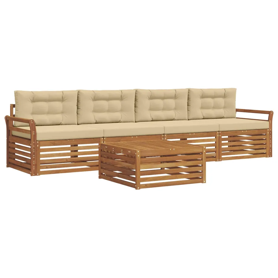 Ensemble de canapés d'extérieur 5 pcs Naturel et Beige - 2