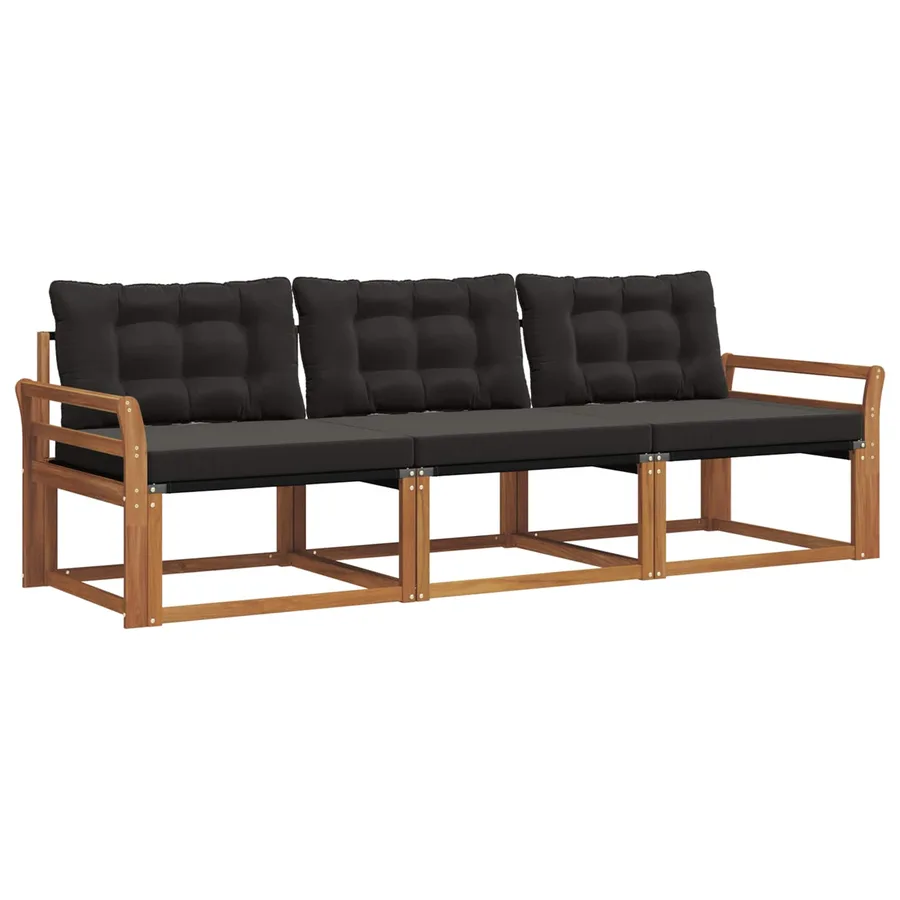 Ensemble de canapés d'extérieur 3 pcs Naturel et Noir - 2