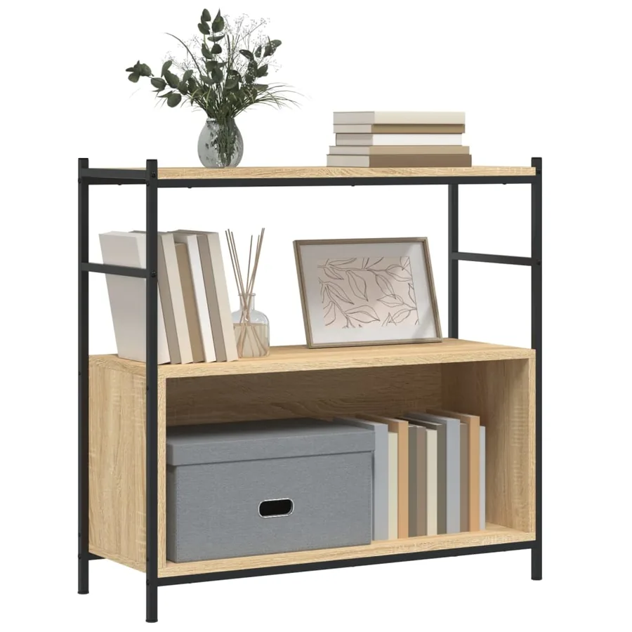 Bibliothèque chêne sonoma 80x30x78,5cm bois d'ingénierie et fer - 3