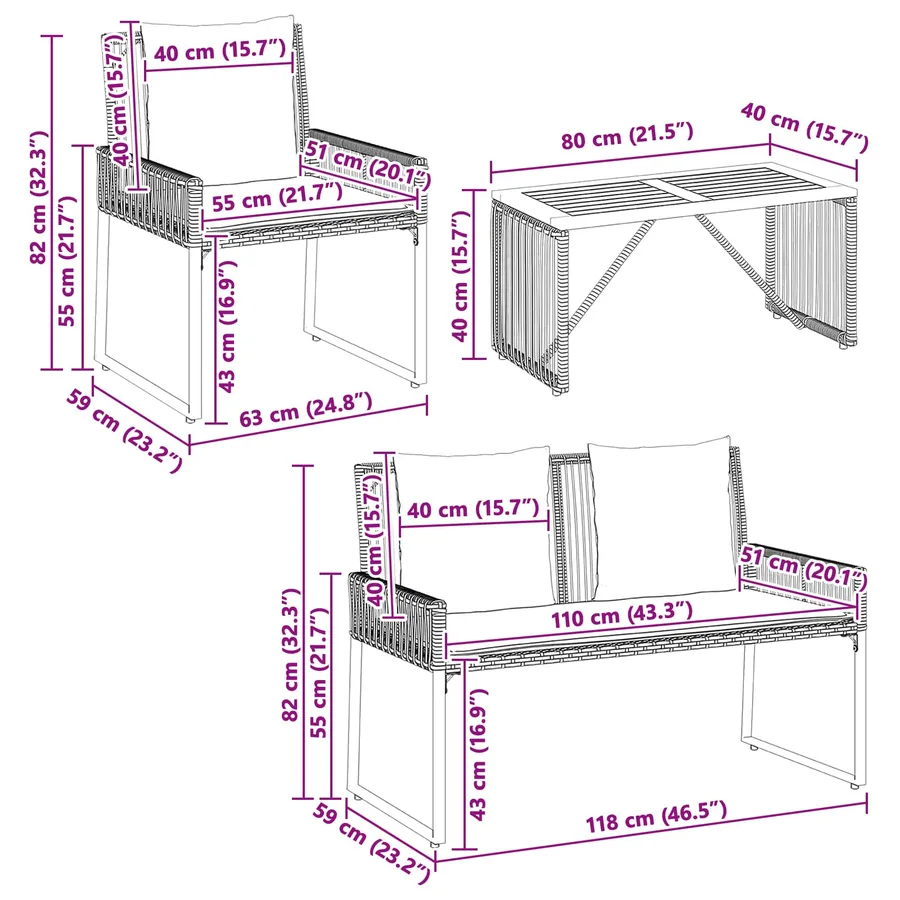 Ensemble de meubles d'extérieur 9 pcs Gris et bleu marine - 15
