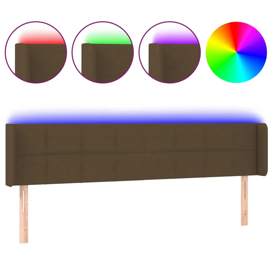 Tête de lit à LED Marron foncé 203x16x78/88 cm Tissu - 2