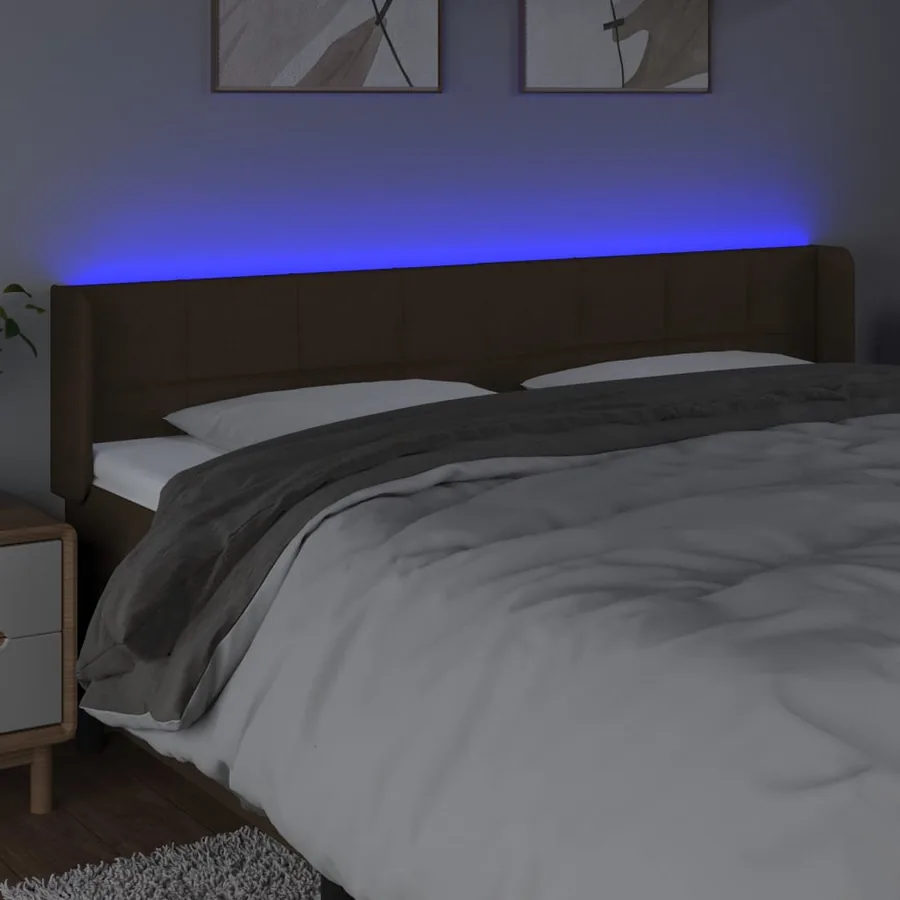 Tête de lit à LED Marron foncé 203x16x78/88 cm Tissu - 4