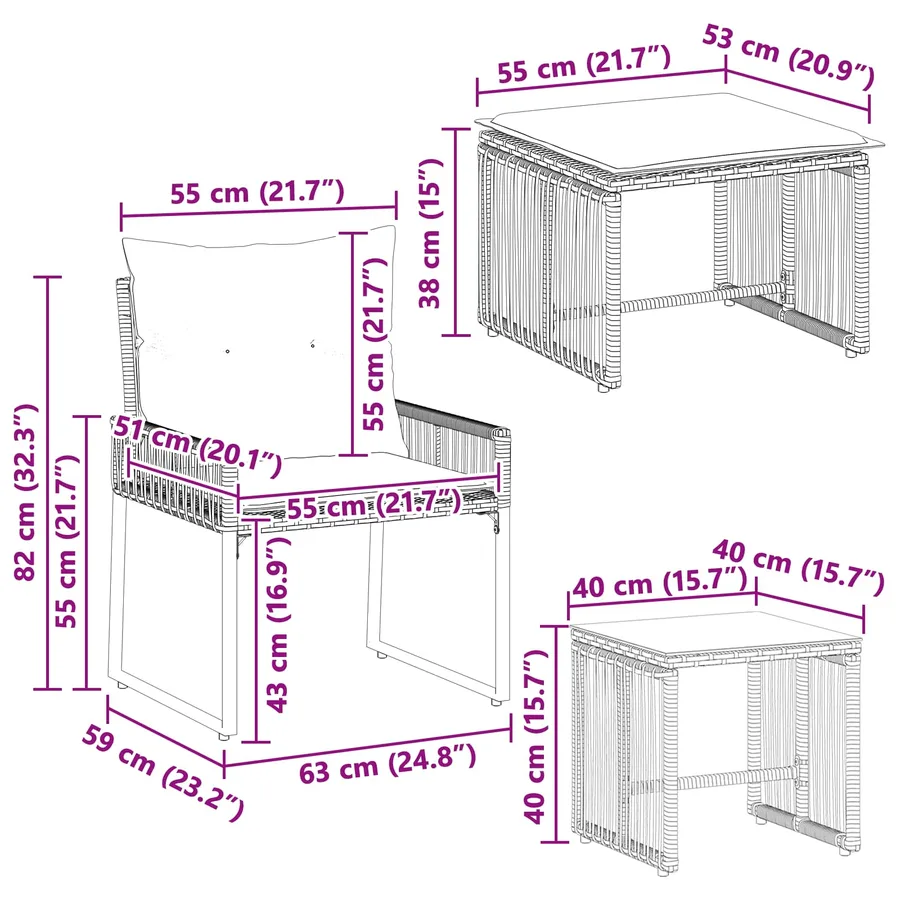 Ensemble de meubles d'extérieur 11 pcs Noir et blanc crème - 14