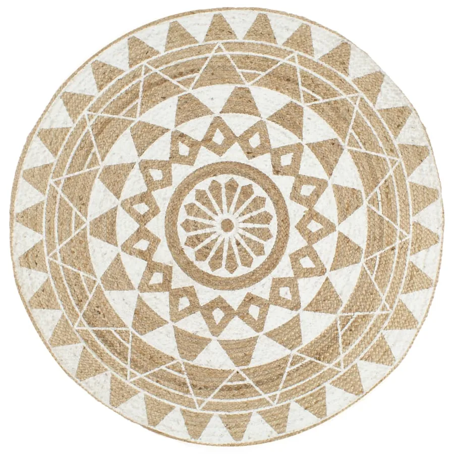 Tapis fait à la main Jute avec imprimé blanc 90 cm