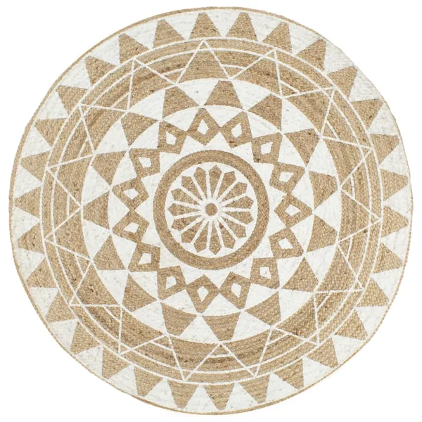 Tapis fait à la main Jute avec imprimé blanc 90 cm