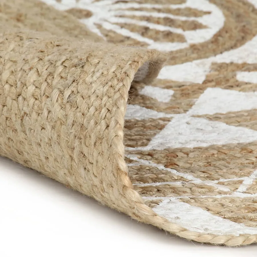 Tapis fait à la main Jute avec imprimé blanc 90 cm - 2