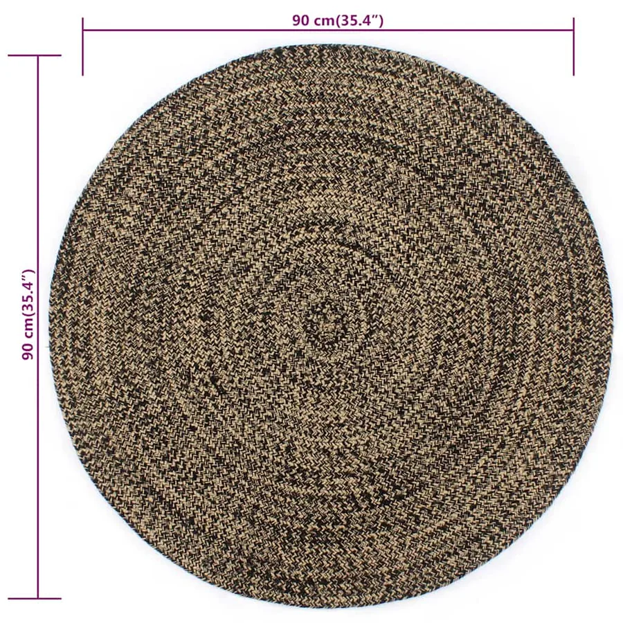 Tapis fait à la main Jute Noir et naturel 90 cm - 5