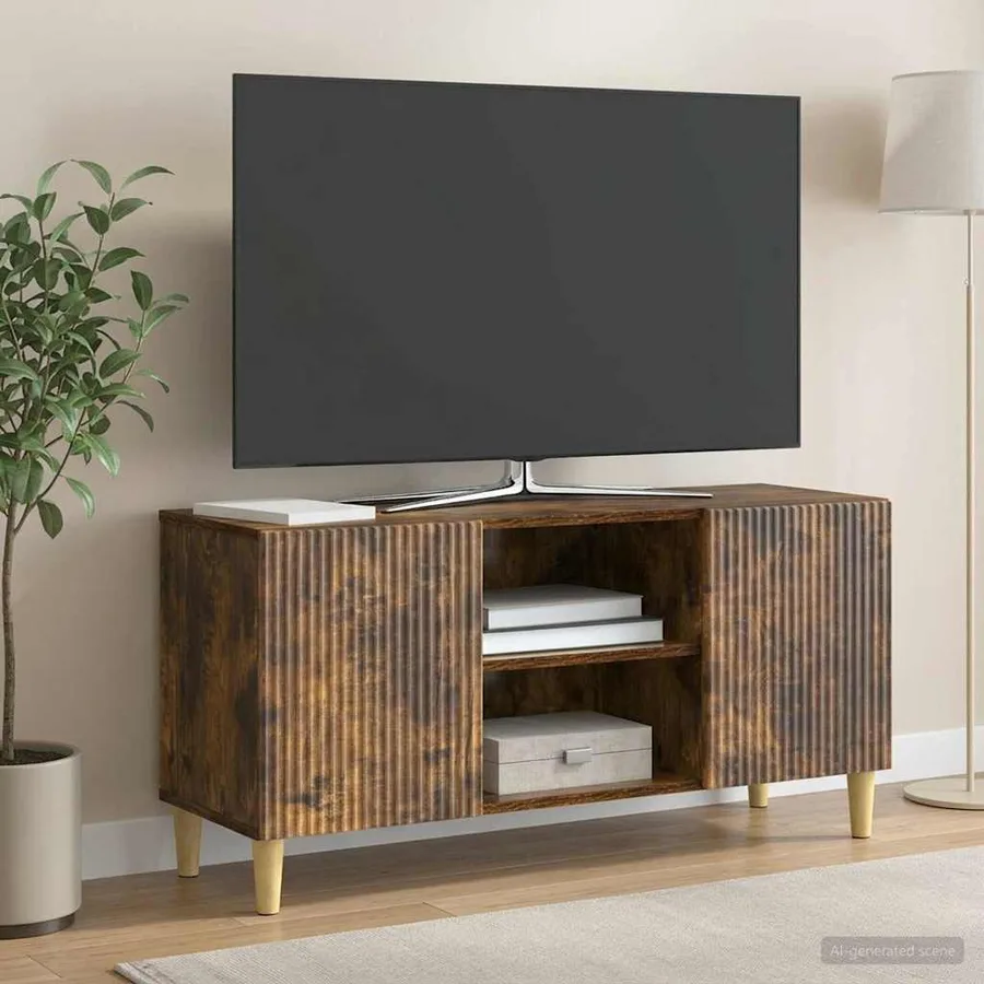 Meuble TV Chêne fumé 102 x 34,5 x 50 cm Bois d'ingénierie - 4