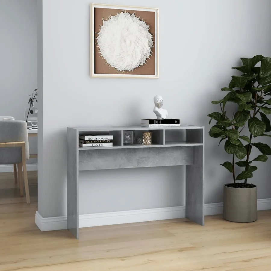 Table console gris béton 105x30x80 cm bois d'ingénierie - 3