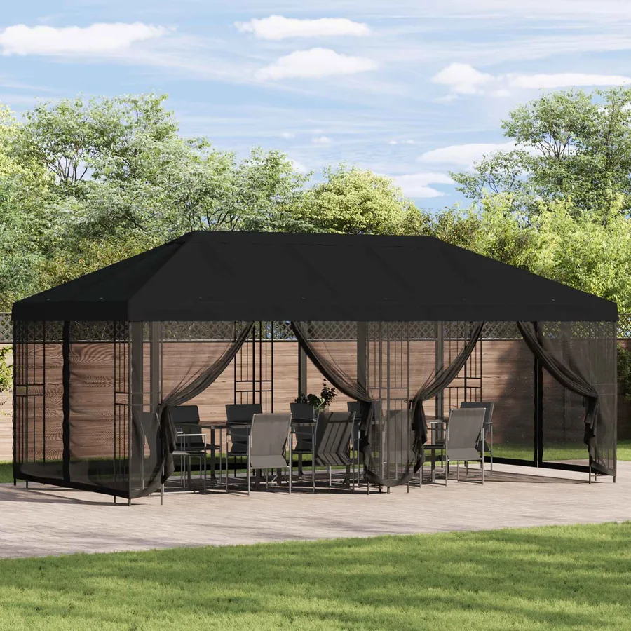 Gazebo avec murs latéraux 6 x 3 m Noir Polyester et Acier 190