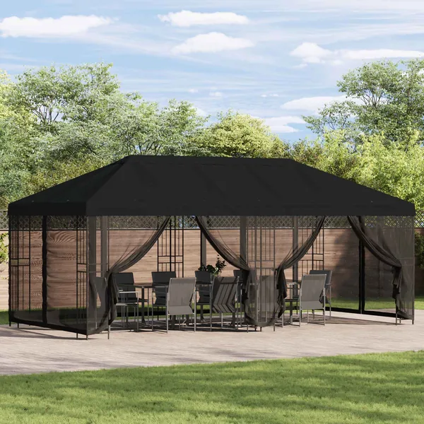 Gazebo avec murs latéraux 6 x 3 m Noir Polyester et Acier 190