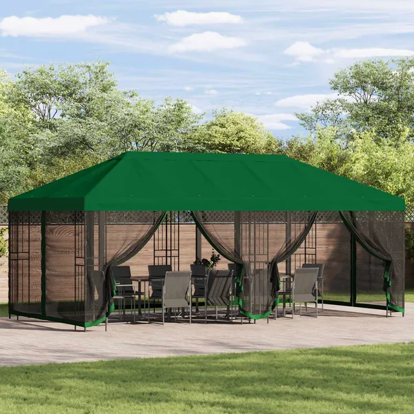 Gazebo avec murs latéraux 6 x 3 m Vert Polyester et Acier 190