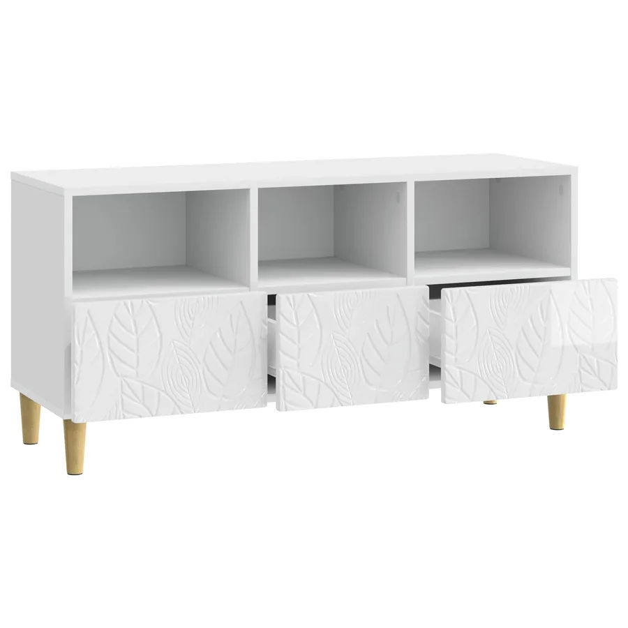 Meuble TV 102 x 34,5 x 50 cm Blanc brillant Bois d'ingénierie - 4