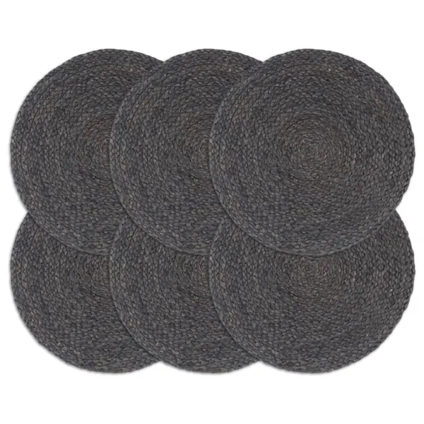 Napperons 6 pcs Gris foncé Plain 38 cm Rond Jute