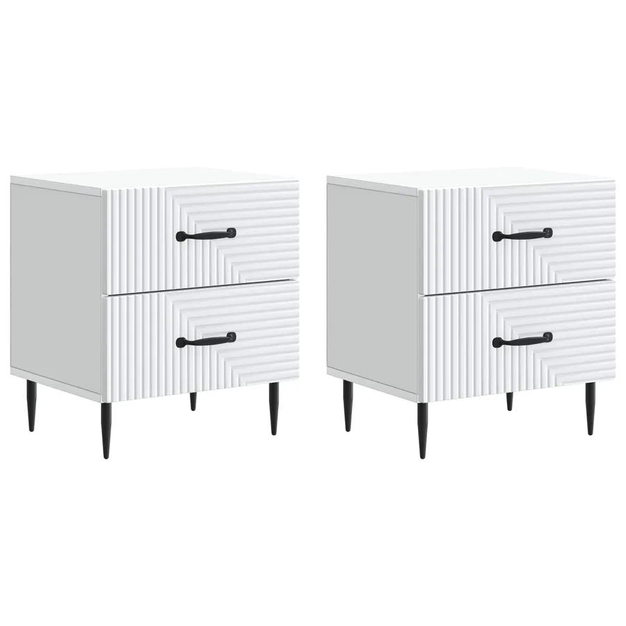 Cabinet de chevet avec tiroir 2 pcs Blanc 43 x 34,5 x 47,5 cm - 2