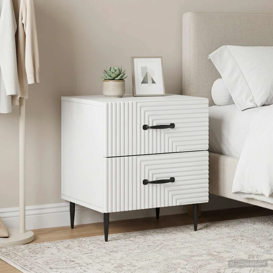Cabinet de chevet avec tiroir 2 pcs Blanc 43 x 34,5 x 47,5 cm - 4