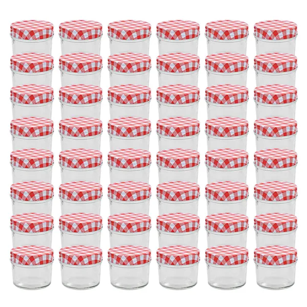 48 pcs Pots à confiture Couvercles blanc et rouge Verre 110 ml